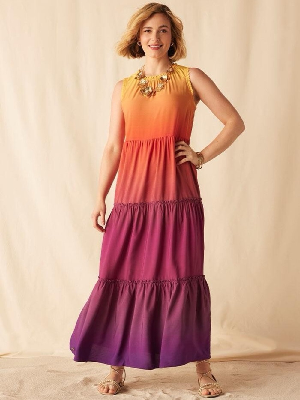 Matilda Jane Women’s Size L Enchanted Garden Waikiki Ombré Tiered Maxi Dress
